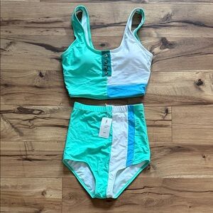 Two-Tone Aqua and White Women's Swim Set